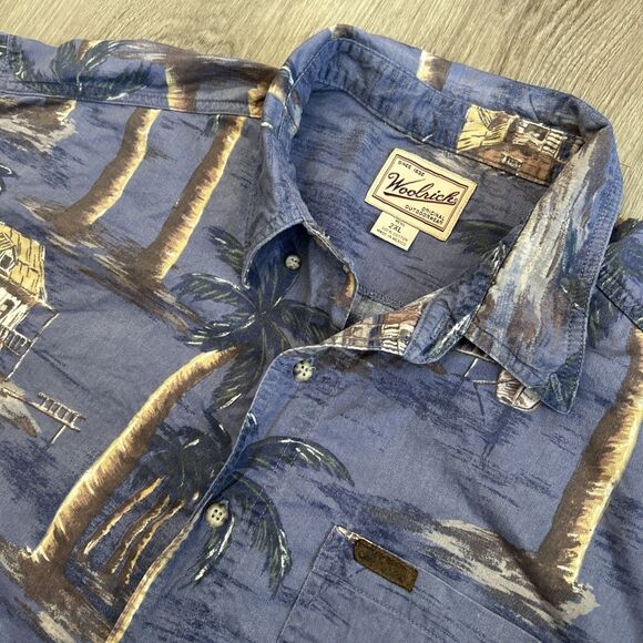 Woolrich Button Up Shirt Mens 2XL Blue Tropical Hawaiian Short Sleeve Vintage - Picture 1 of 9
